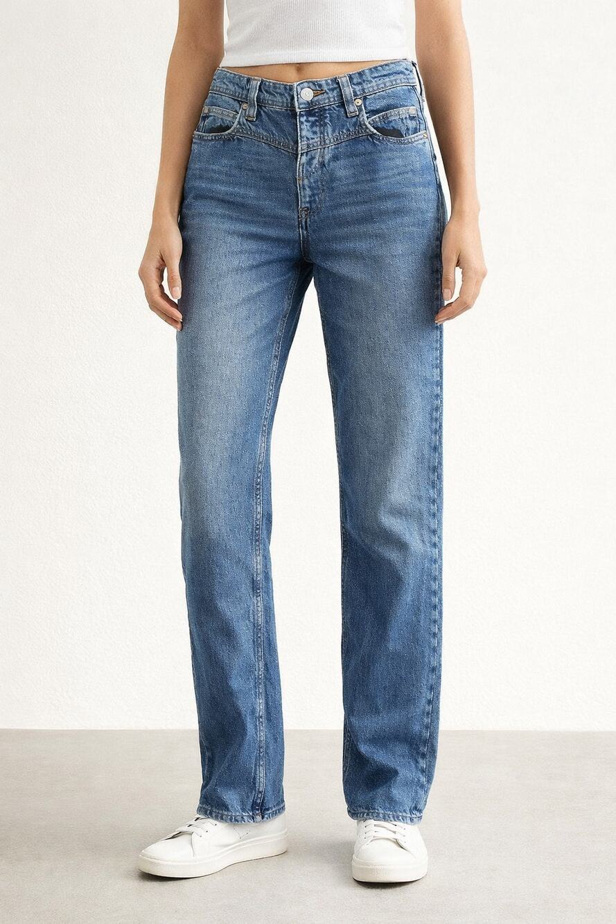 Free People We The Free Yoke Front Low Rise Straight Leg Jeans Blue 2 / 26